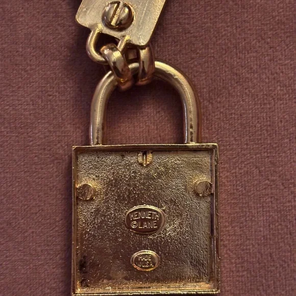 Kenneth Jay Lane KJL Padlock Necklace 23” Chain Gold Tone Statement Vintage 80s - Picture 3 of 6